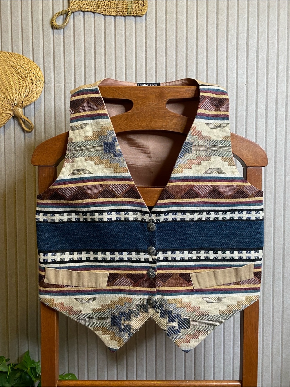 VTG Saddle River Sportswear Vest LRG  Southwestern BOHO Aztec Geometric Tapestry